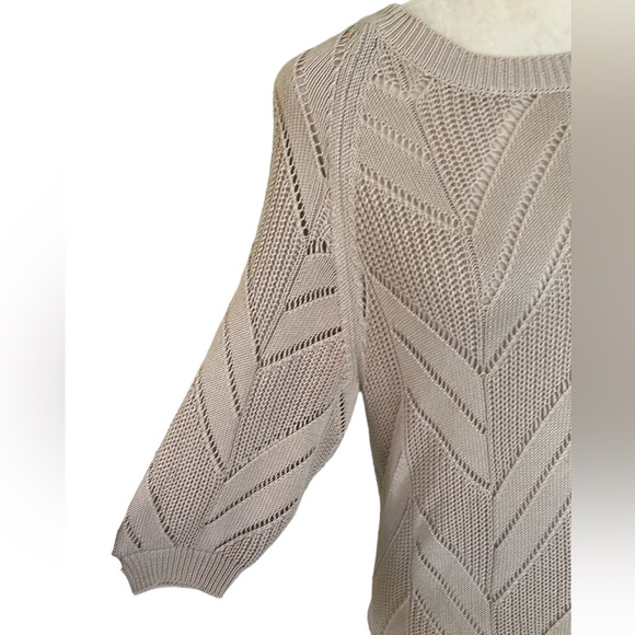 Trina Turk Beige Pointelle Knit Chevron Sweater - S - Picture 6 of 13